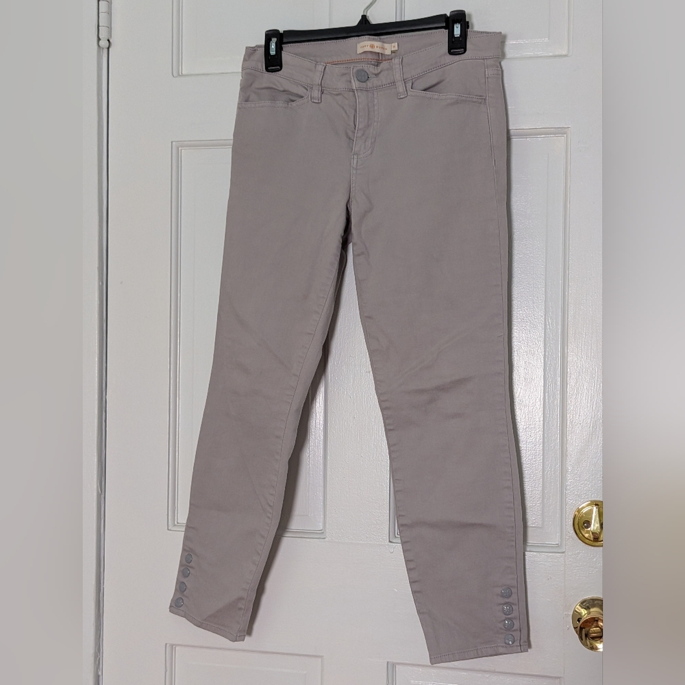 Tory Burch Grey Ankle Pants Button Hem Stretch Cotton Size 29 - Picture 2 of 6